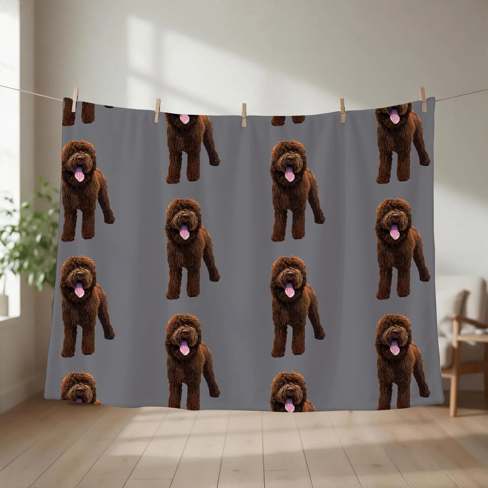 Labradoodle Chocolate Brown Throw Blanket couch cozy soft plush fuzzy picnic outdoor blanket