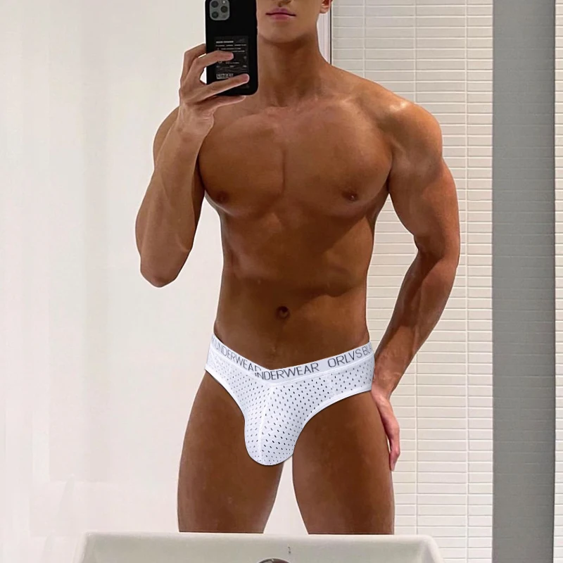 ORLVS Brand Fashion Men Briefs Summer Soft Breathable Nylon Mesh Briefs Sexy Male Underwear Brief