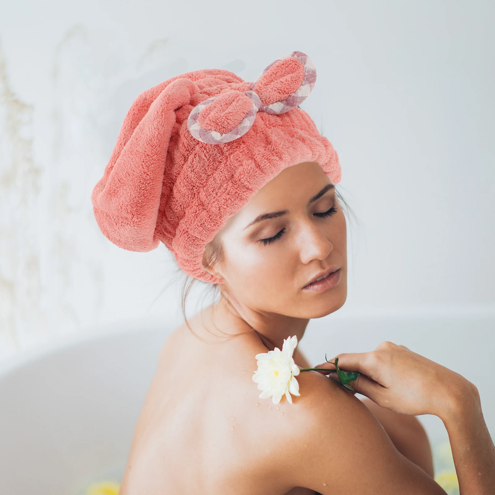 

2Pcs Hair Dry Caps Premium Coral Fleece Drying Hats for Women Super Absorbent Bath Caps Lightweight Comfortable Fit