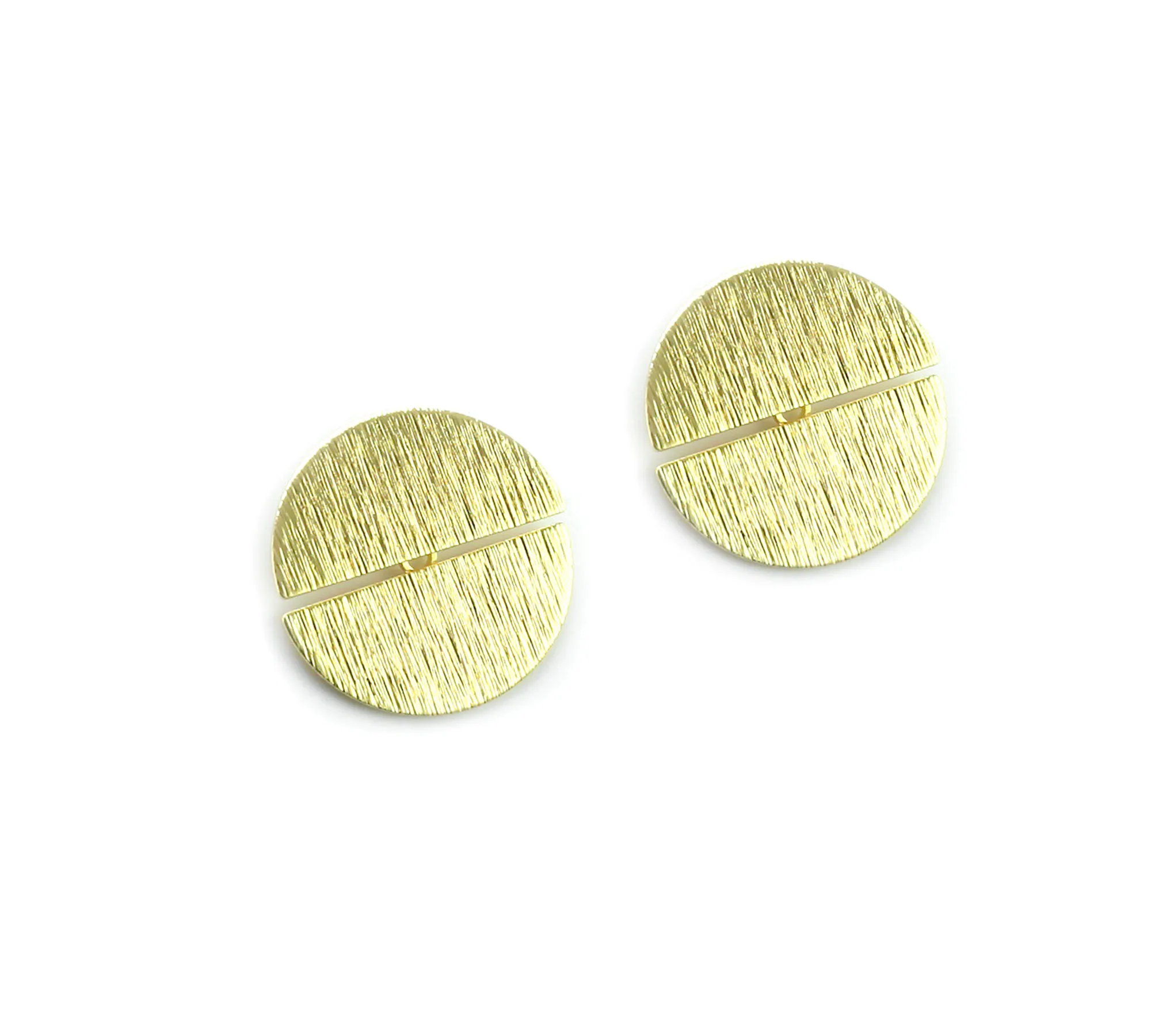 10pcs - Textured Round Earrings, Dangling Stud Earrings, Half Round Earrings, Jewelry Supplies, Real Gold Plated - GS243 GS244