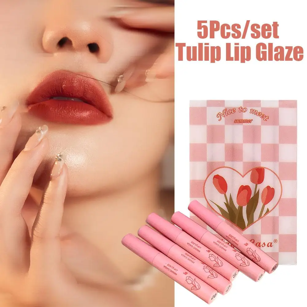 2g X5pc Tulips Lip Glaze Matte Liquid Lipsticks Lasting Moisturizing Nonstick Cup Lip Gloss Lips Makeup Waterproof for wome L1Q8