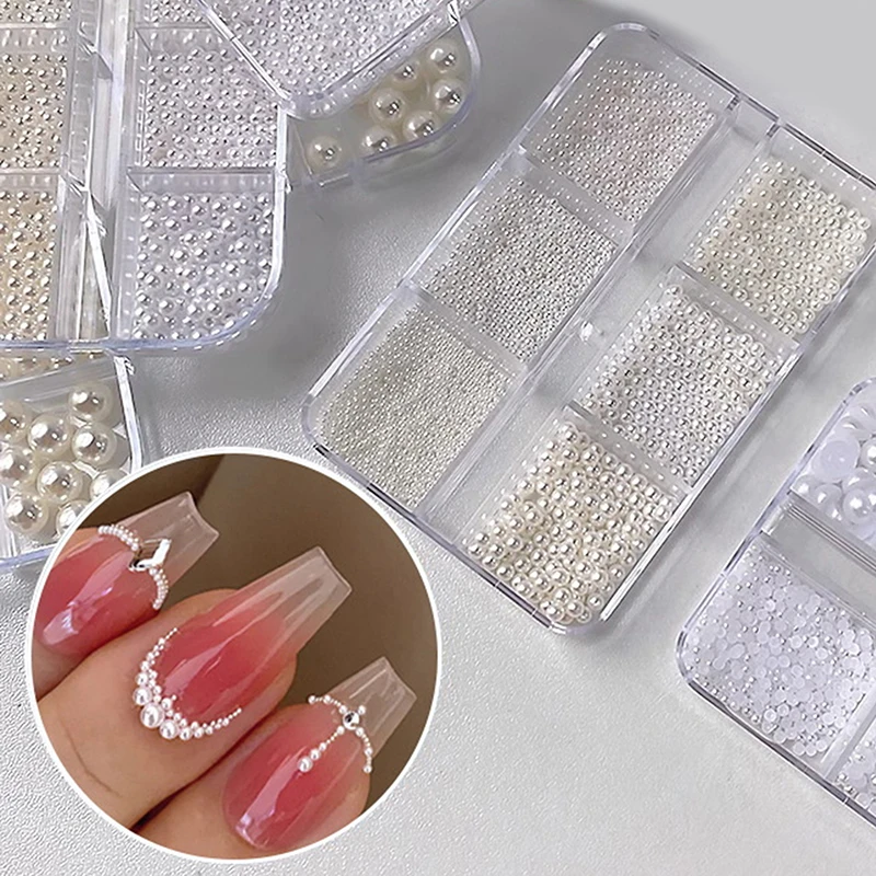 0.6 2mm Multisize Metal Tiny Balls 6 Grids Silver Stainless Mini Pearl Beads DIY Nail Art Jewelry Charm Manicure Accessories