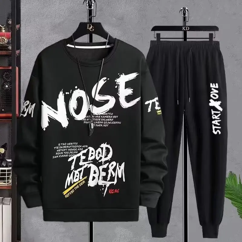 Conjuntos de sudaderas de otoño 2025 para hombre, Sudadera con capucha de manga larga, tops de gimnasio para hombre, conjunto de jersey de poliéster para estudiante + pantalones largos, conjuntos de dos piezas