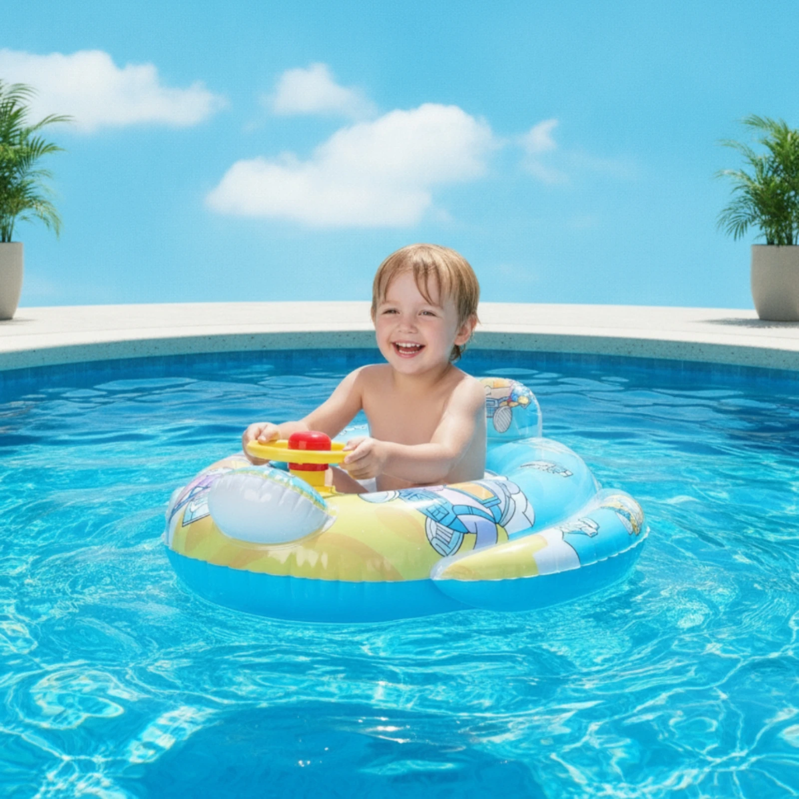 Swim Buoy with Steering Wheel Inflatable Pool Buoy with Steering Wheel Swim Ring with Seat Easy to Inflate Lightweight