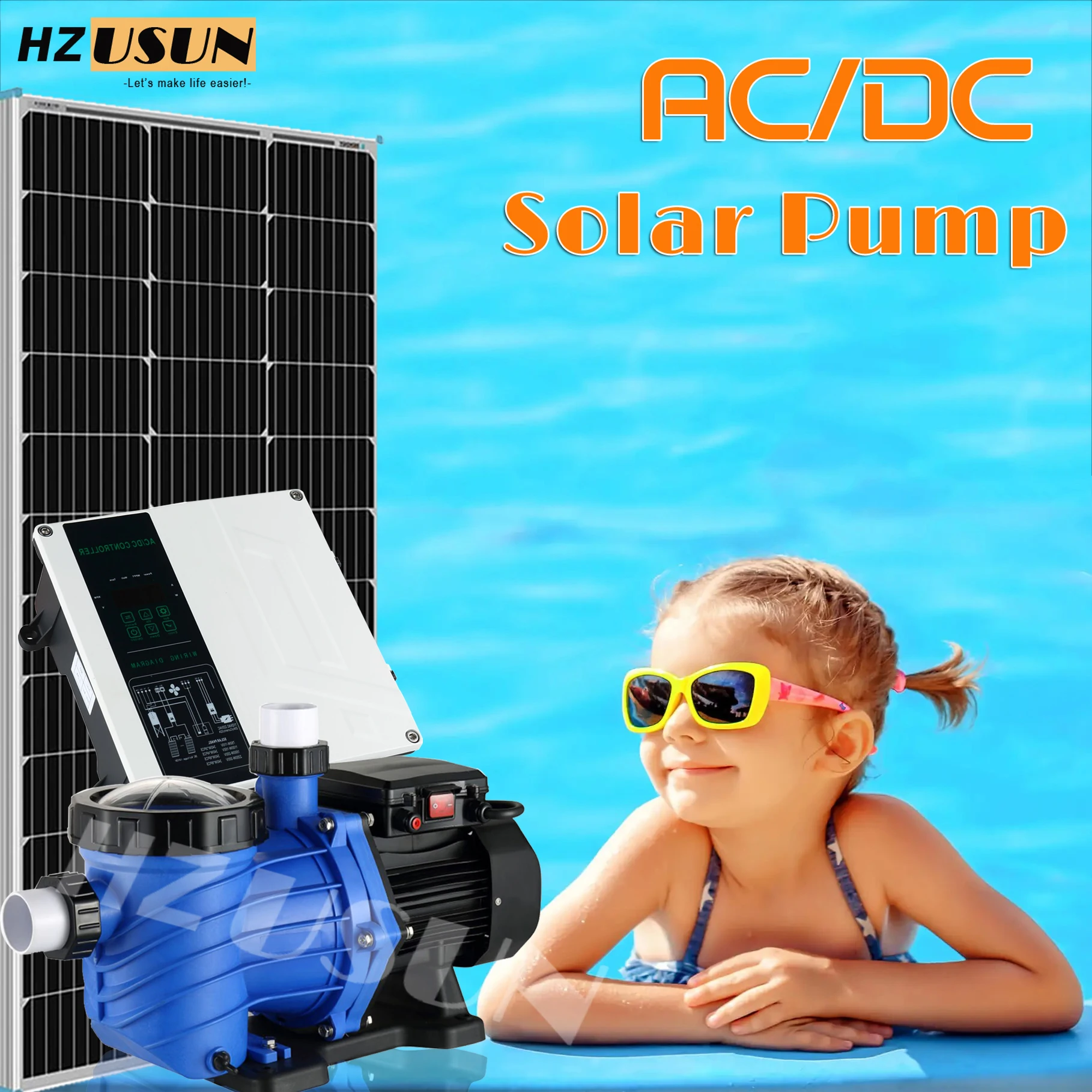 

HZUSUN Solar Panel Swimming Pool Water Pump to Empty Pool Hybrid Inground Energy Efficient Salt Pool Circulation Pump Motor Cost