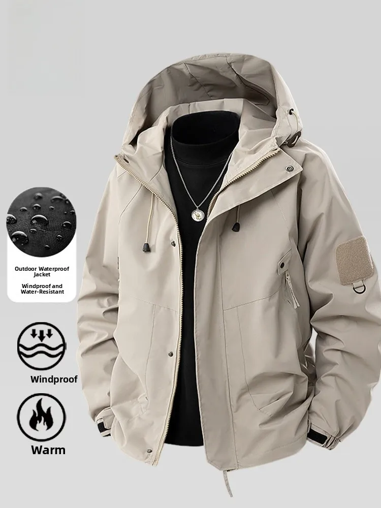 

Rn Men's Outdoor Casual Hooded Jaet ort Length Windproof Cold Resistant 2025 New Sle Fce Lined Warm Zipper Closure