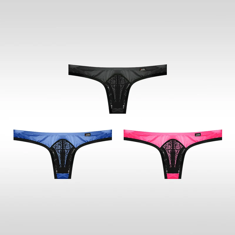 

3PCS Men's Underwear Ultra-Thin Ice Silk Lace Pouch Low-Rise Thong
