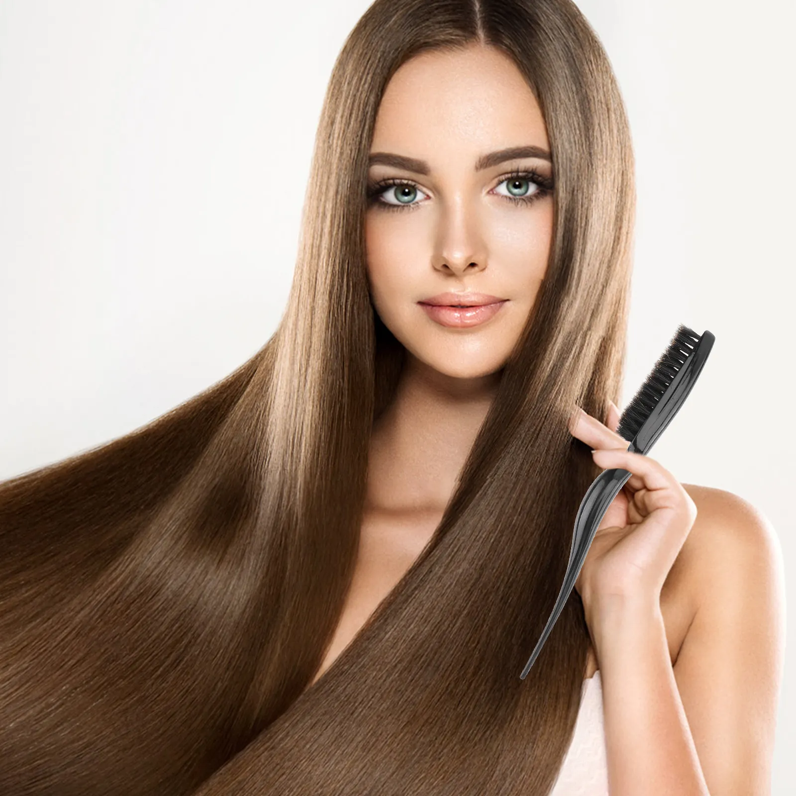Boar Bristle Hair Teasing Brush Black Tail Pointed Design Ergonomic Handle Minimize Damage Breakage Salon Comb