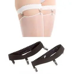 1Pair Womens Sexy Elastic Anti Slip Leg Garter Belt Ring Thigh High Stocking Suspenders with 3 Clips Cosplay Costume