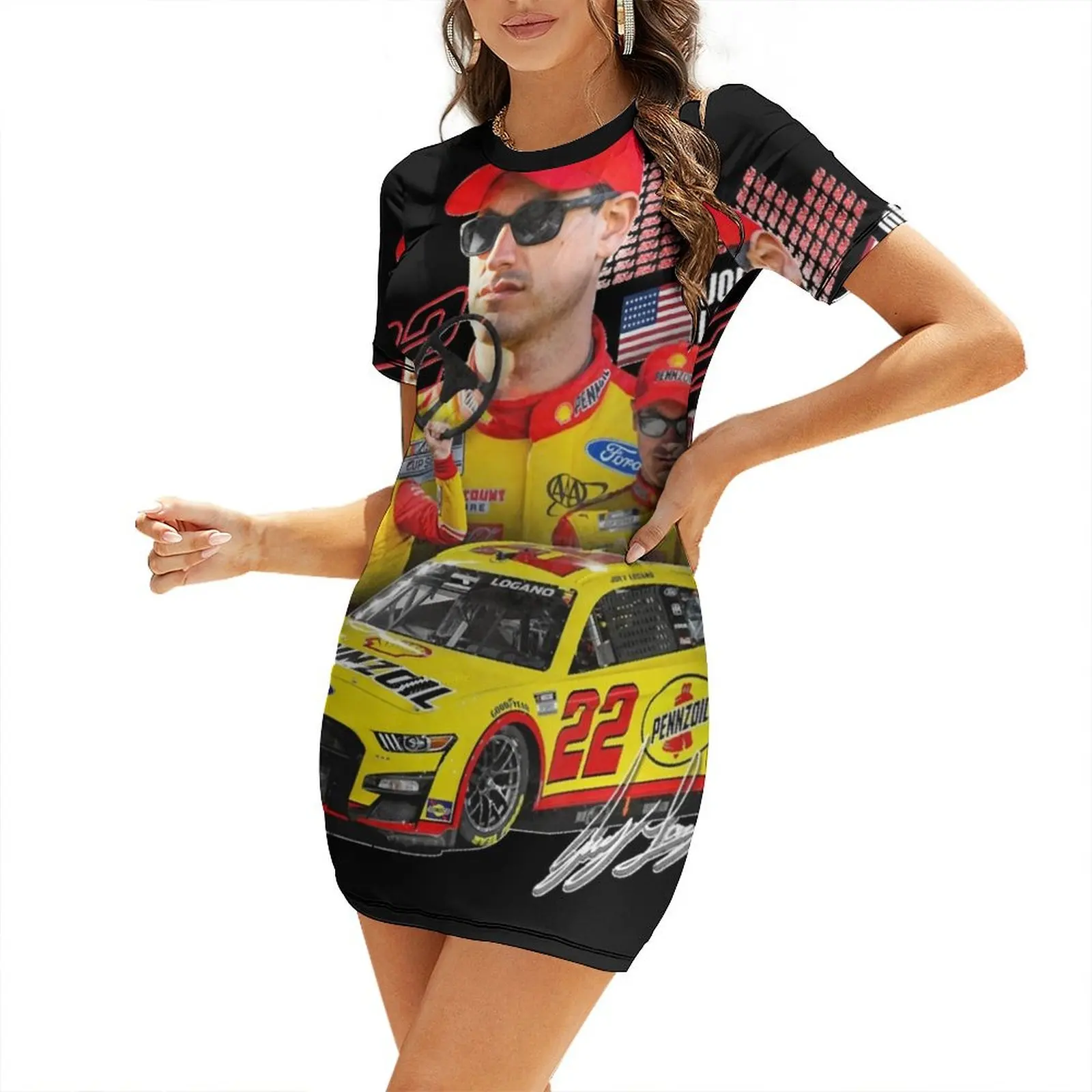 

NEW Joey Logano NEXT GEN MUSTANG 2022 Graphic Classic Short Sleeved Dress elegant chic women dresses promotion birthday dress