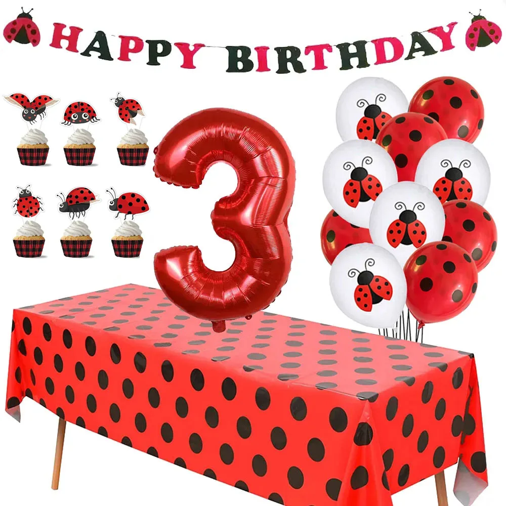 4D Ladybug Foil  Balloon DIY Birthday Party Banner Decoration Jungle Wildlife Ladybug Theme Kids' Party  Tableware Festival Supp