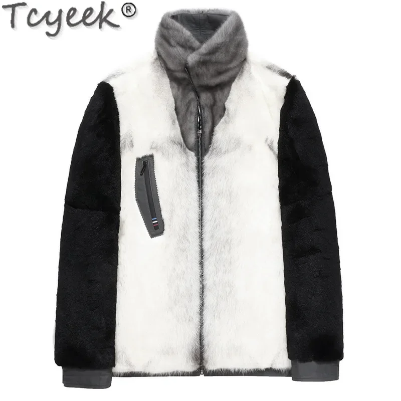 Tcyeek Natural Cross Mink Fur Coat Winter Man Clothes Cowhide Genuine Leather Jacket Men Warm Real Fur Coats 2024 Куртка Мужская