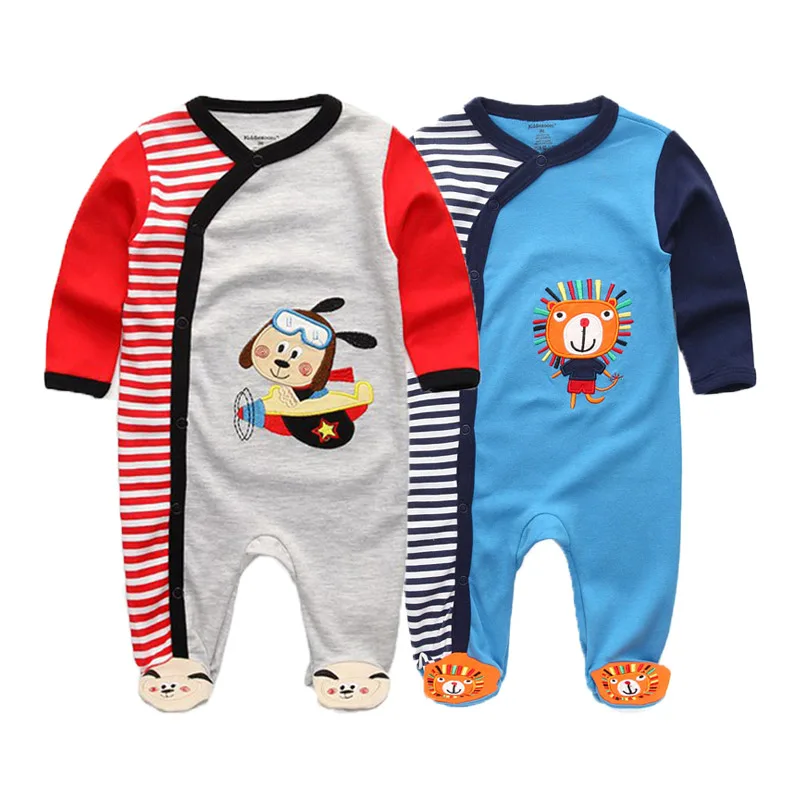 Kiddiezoom 2 Pcs Unisex 0-12Months Cartoon Long Sleeve Baby Boys Girl Romper 100%Cotton Soft Newborn Jumpsuit Infant Clothes