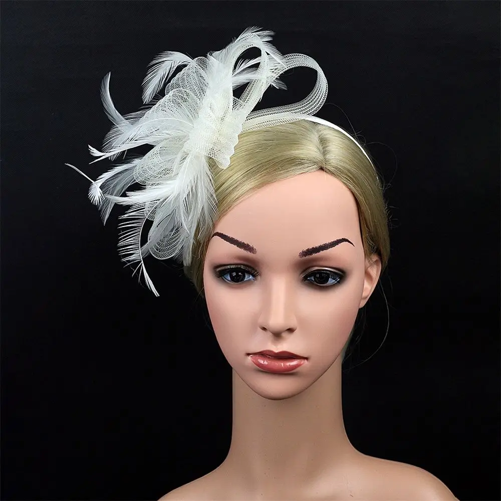 British Retro Women Feather Fascinator Headband Large Floral Hair Clip Cocktail Wedding Party Bridal Hat Decor Ladies Headwear