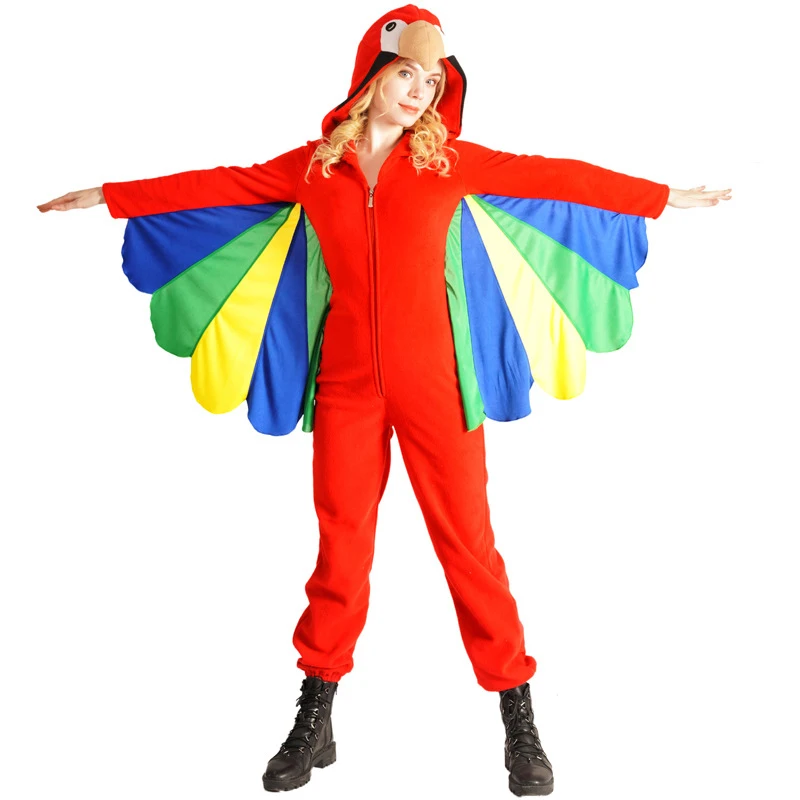 Halloween Adult Women's Man Boy Funny Animal Parrot Jumpsuit Costume Role-playing Stage Parrot Prop Costumes