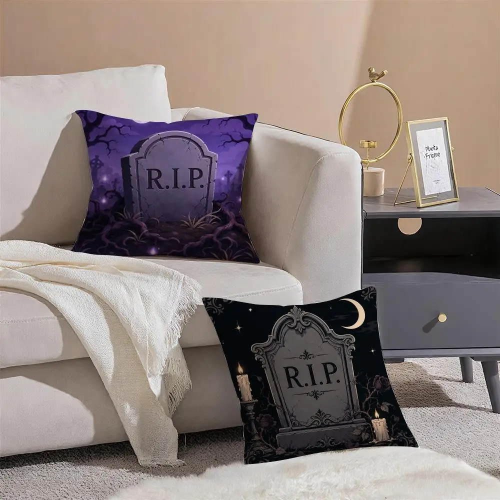 Halloween Tombstone Cushion Cover Throw Pillow Cover Hidden Button Durable Polyester Chair Cushion