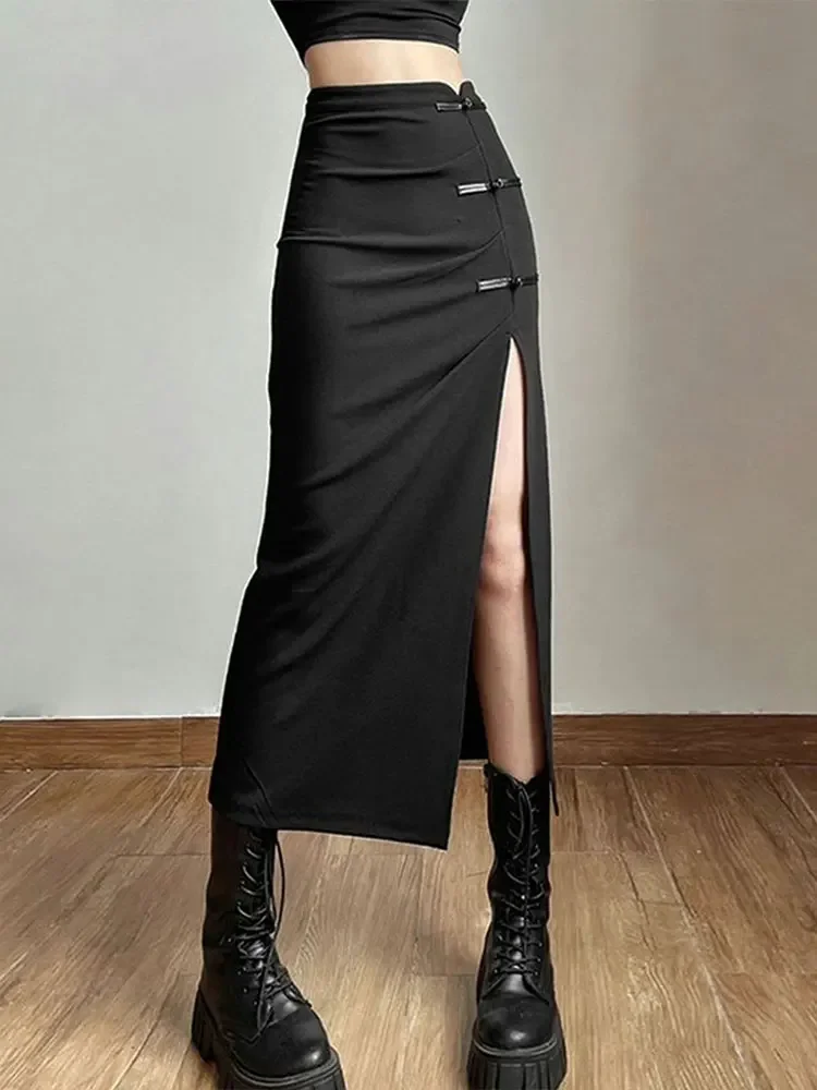 

Black Sexy Women Skirt Summer New Streetwear Fashion Zipper Casual Slim Split Maxi Skirt Club Party Elegant Versatile Lady Skirt