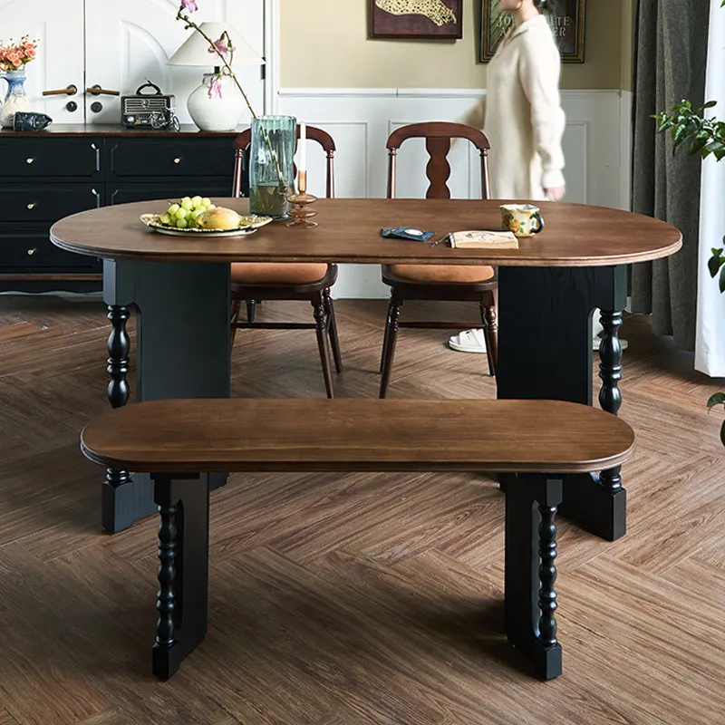 Solid wood dining table and chair combination home medieval style oval table multifunctional conference desk dining room