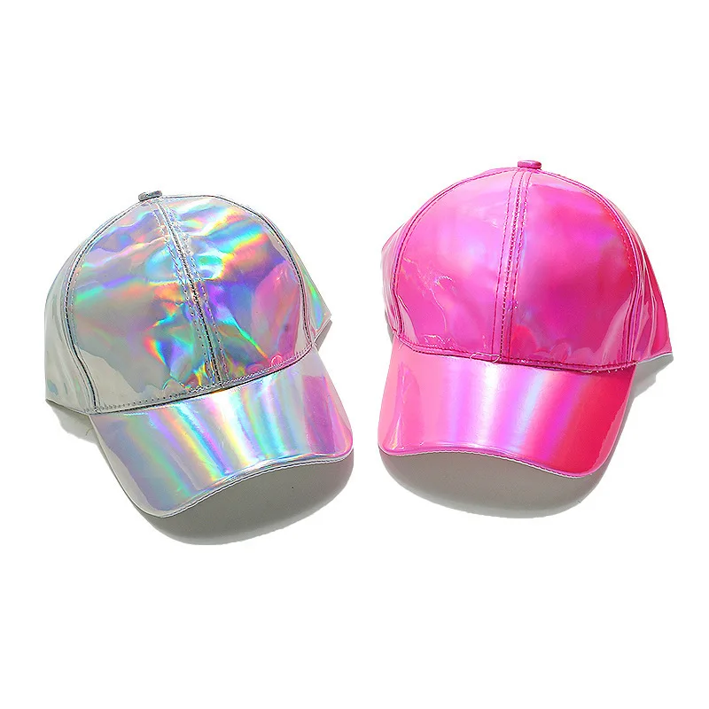 Laser Leather Reflective Baseball Cap Gradient Multicolor Unisex Adjustable PU Hat Streetwear Fashion Cool