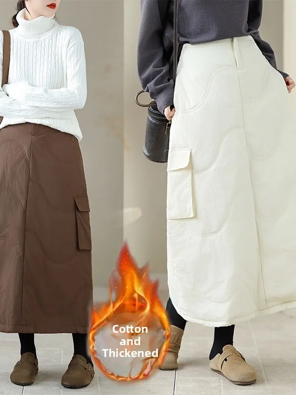 Koreaanse artistieke dames dons katoen f rok verdikte warme casual lange rok lente herfst winter seizoen hoge taille rechte...