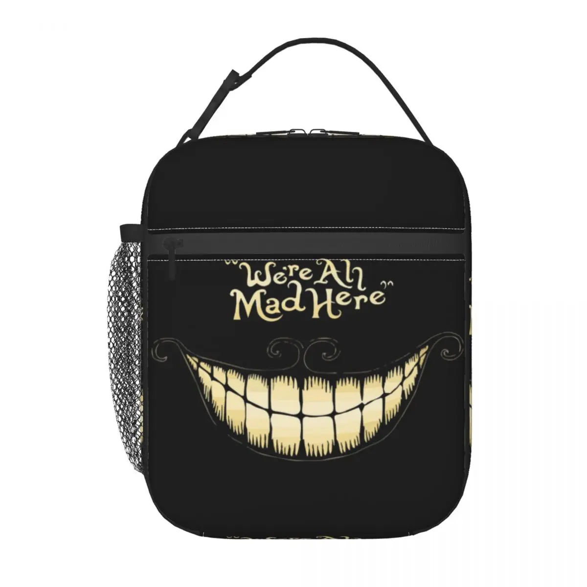 Cheshire Cat Thermal Insulated Lunch Bag Women We're All Mad Here Resuable Bento Box for School Outdoor Storage Food Tote Bags