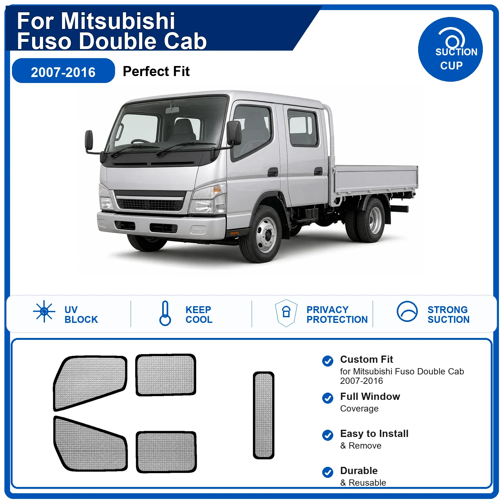 For Mitsubishi Fuso Double Cab 2007-2016 Custom Full Set Windshield Sun Shade Aluminum Foil Heat Insulation Anti UV Foldable