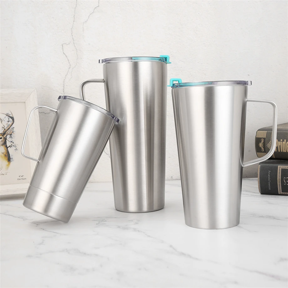 

100pcs/Lot 16oz 22oz 30oz Water Tumbler Coffee Mug With Handle Cup 18/8 Stainless Steel Insulated Vacuum 2-wall With Flip Lid