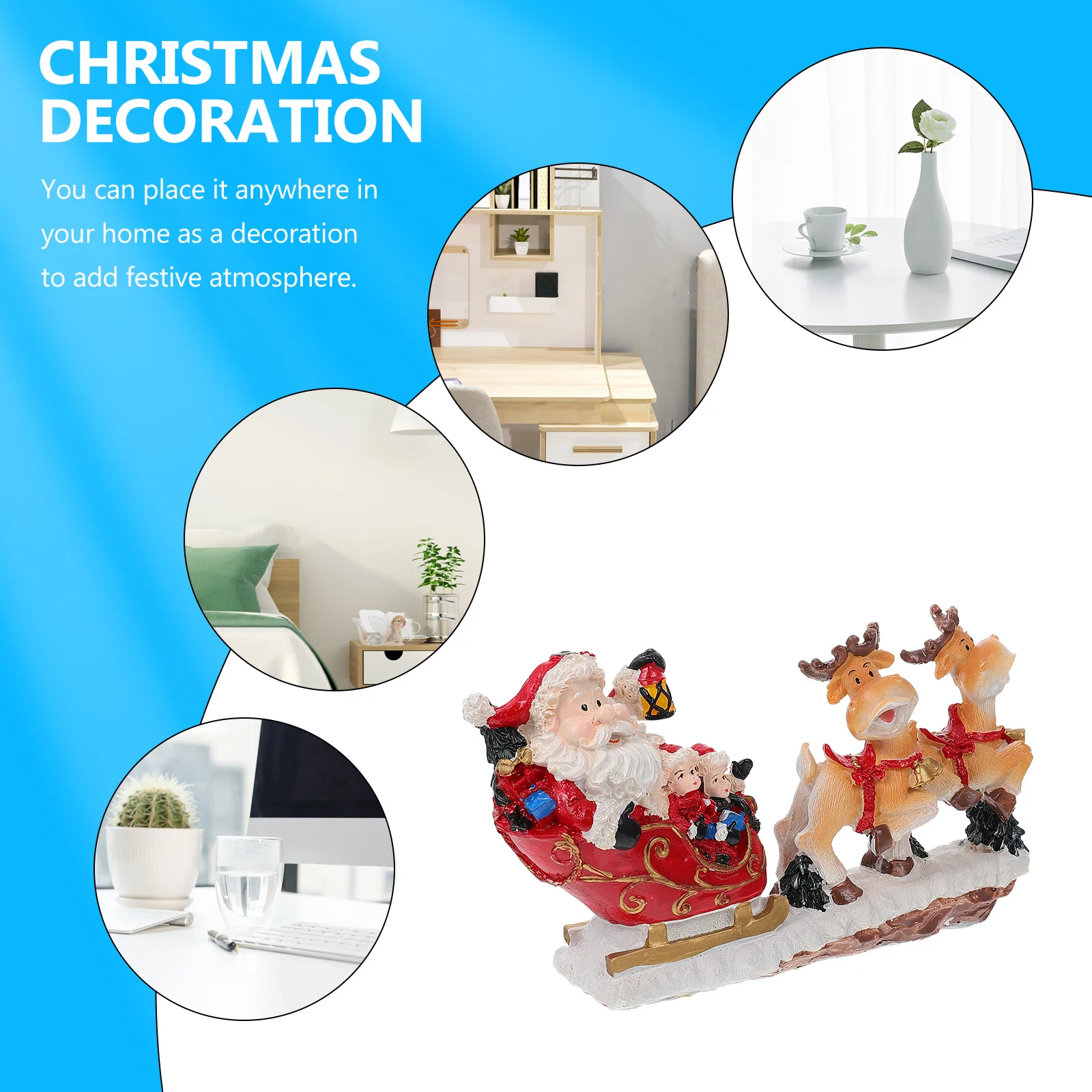 

1Pcs Christmas Elk Pulling Cart Decoration Resin Sculpture Tabletop Adornment Xmas Home Decor Party Decorative Prop