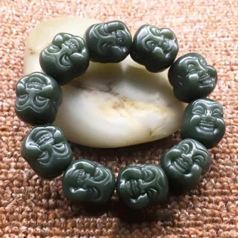 

Natural Xinjiang Hetian jade sapphire walnut bracelet men's and women's jade jade magic weapon bullet bracelet