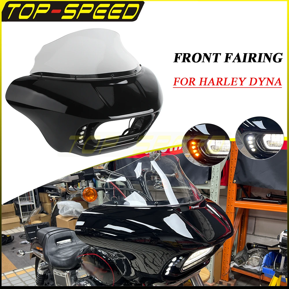 Front Fairing LED DRL W/Turning Signal Light Shark Fairing Cowl Kit For Harley Dyna FXDL FXDBB FXDFSE Super Wide Glide FXD FXDWG