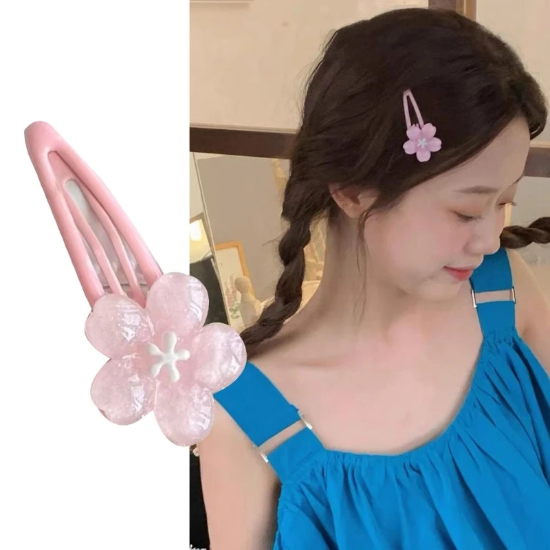 

Sweet Hair Clip Jelly Cherryblossom Shape Snap Hairpin Pink Hair Clip for Spring Hairpins for Teenagers Children