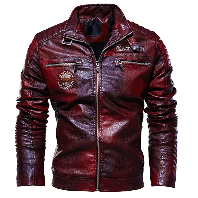 Giacca da uomo in pelle giacca a vento casual con colletto alla coreana da uomo in pile invernale da motociclista giacca in pelle PU Ropa De Hombre cappotto sottile 3XL