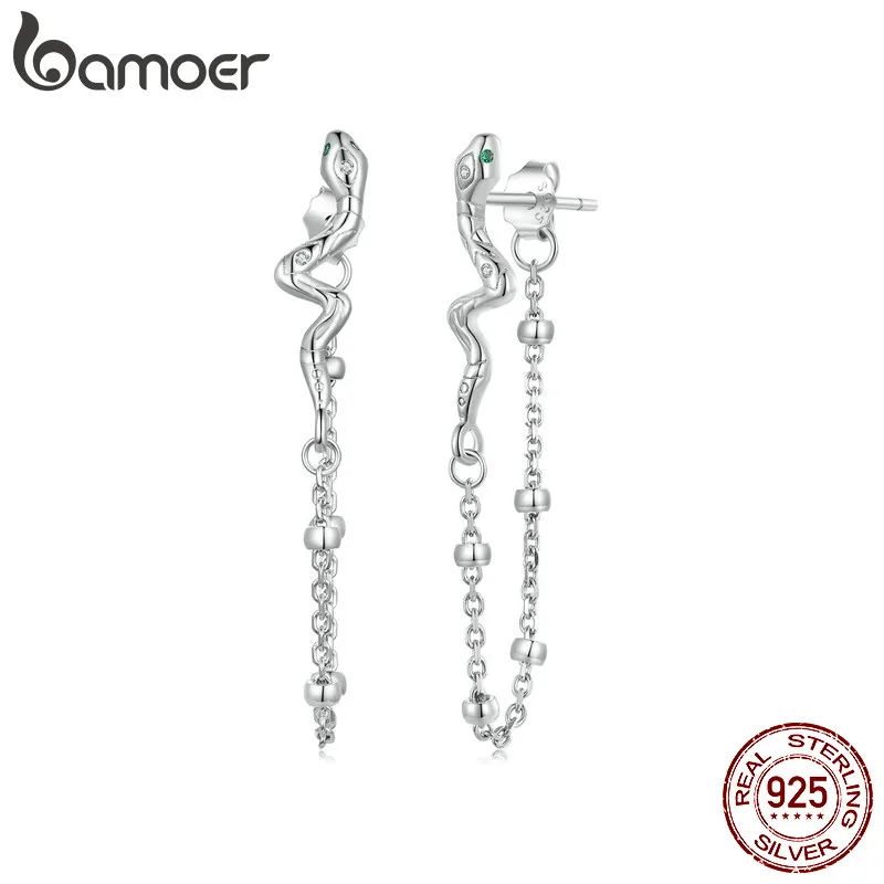 Bamoer 925 Sterling Silver Athena Viper Stud Earrings Chain Classic S925 Earring For Women Party Gift Jewelry Original Design