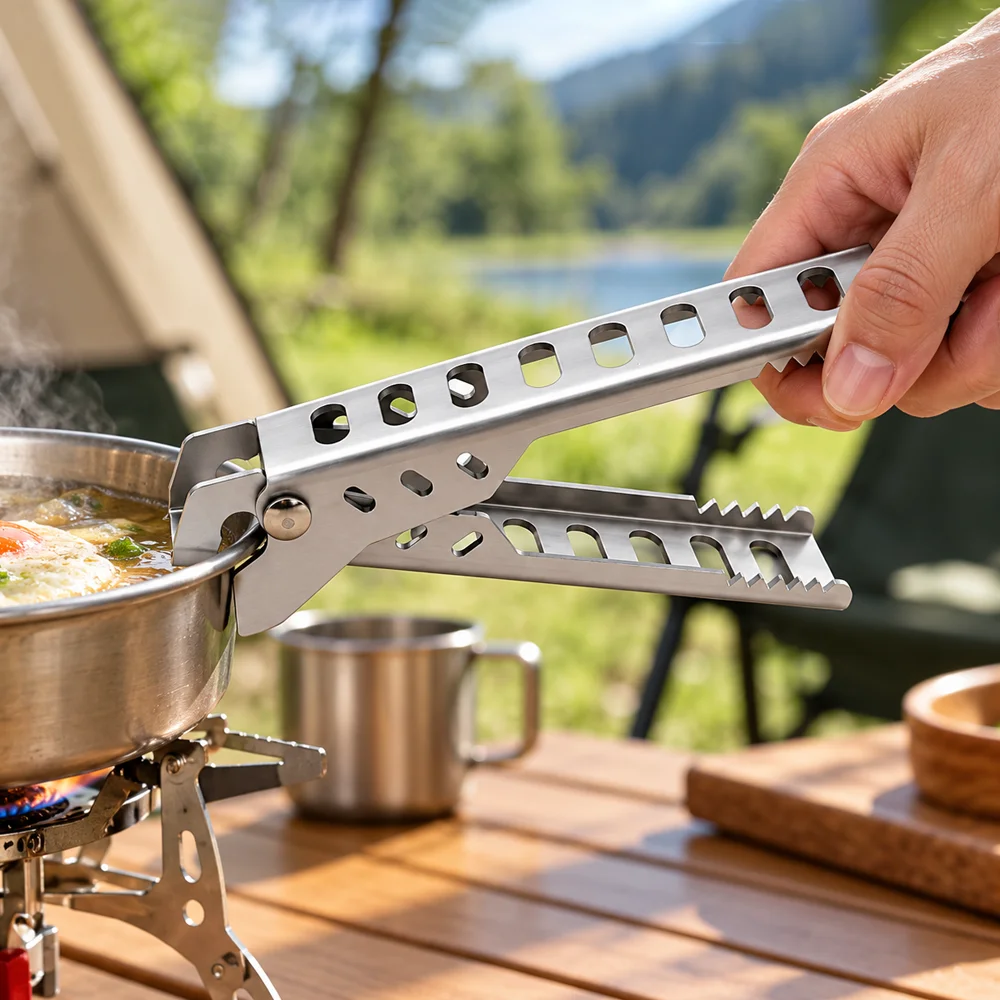 Lightweight Aluminum Alloy Camping Pot Gripper Anti Hot Pan Lifter Clip Outdoor Picnic BBQ Food Tongs Cooking Accessories