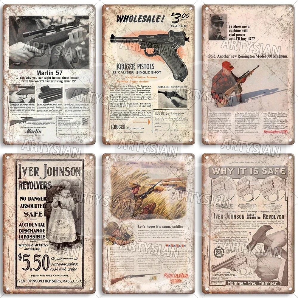 Ammunition Gun Metal Sign Weapon Firearm Plaque Kruger Pistol Mossberg Marlin Rifle Iver Johnson Revolver Ruger Handgun Poster