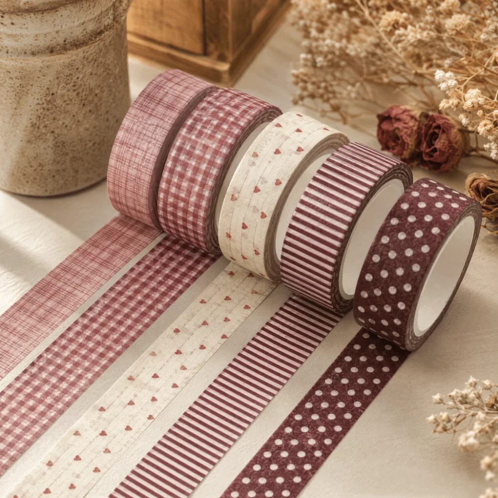Polka Dot Plaid Washi Tape Grid Pattern 6 Colors Decorative Tape 5 Meters Retro-Themed DIY Scrapbook Decoration Materials Crafts