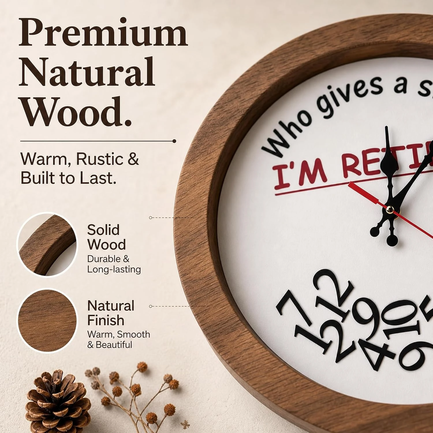 Humorous Retirement Wall Clock Silent Sweep Movement Wooden Back Round Novelty Clock Retirement Gift Home Office Decor