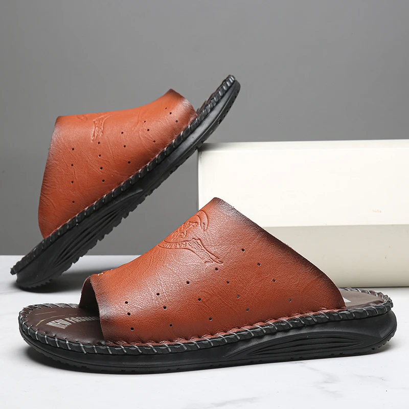 2026 New Fashion Leather Sandals for Men Retro CasualComfortable Anti-Slip Beach Shoes for Spring And Autumn Ffashion