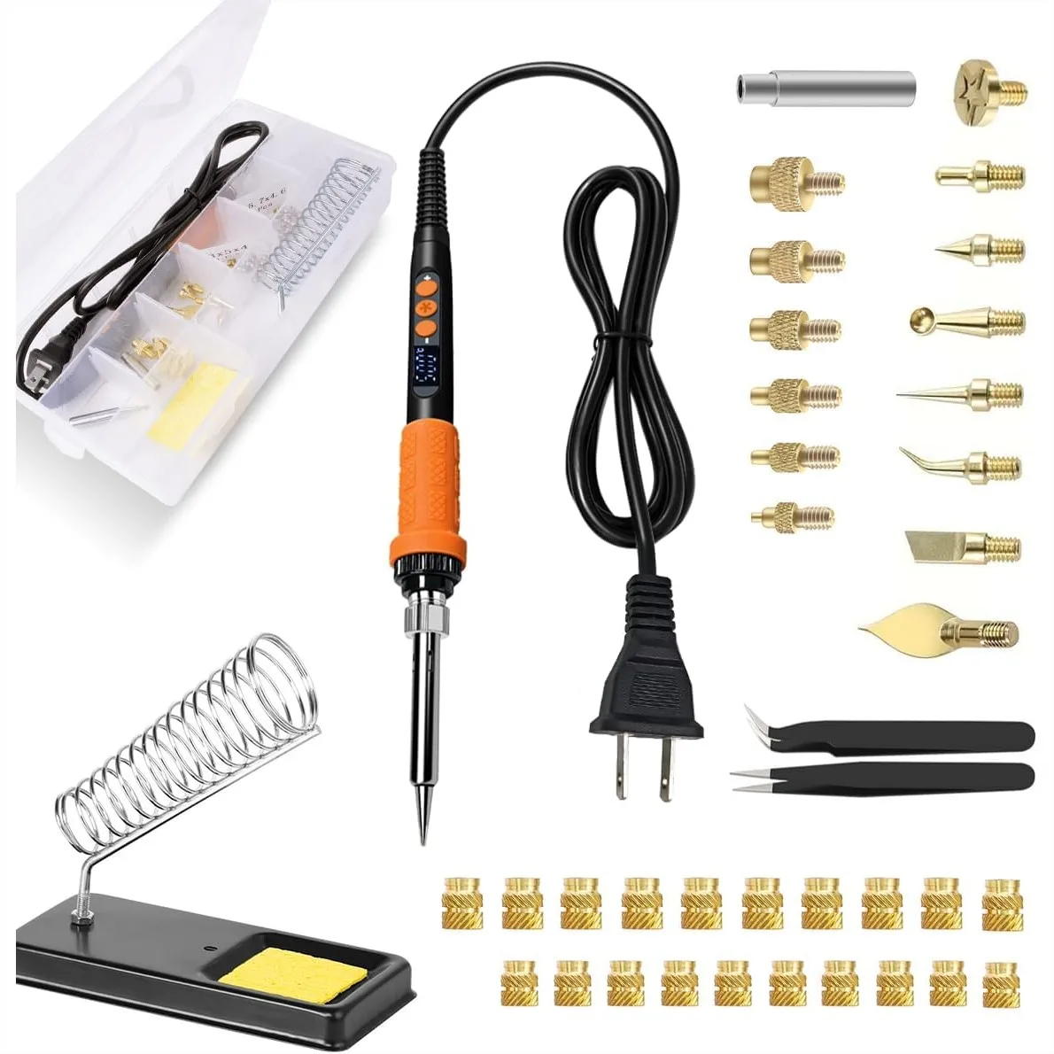 

90W Digital Soldering Iron Heat Set Insert Tool with Extra Tips and Brass Nuts for Precision Work