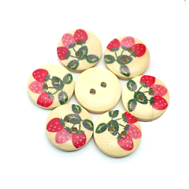 15mm Wooden Buttons Scrapbook Strawberry  sewing supplies  vintage buttons  accesorios de costura  diy  buttons for clothing