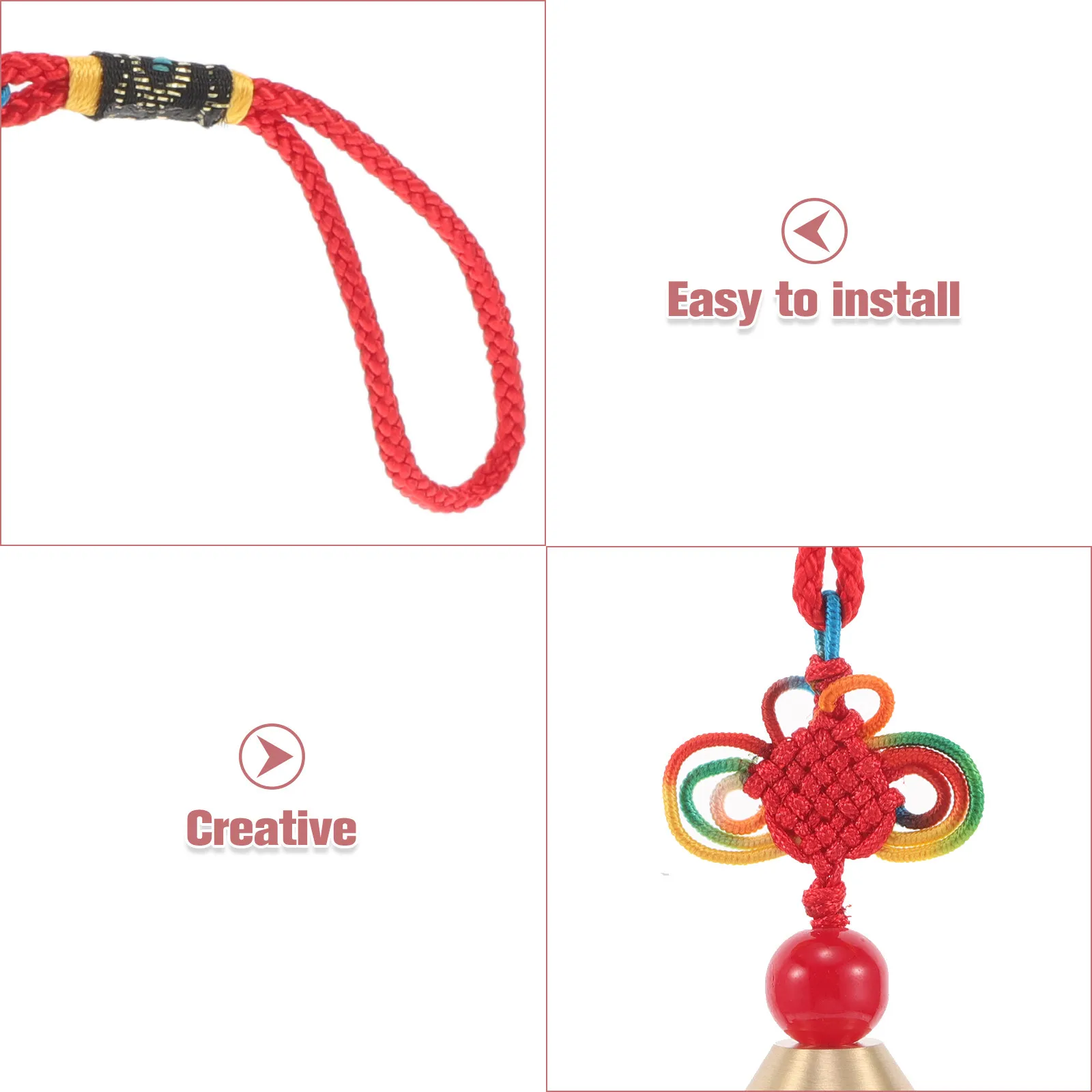 Chinese Knot Brass Wind Chime Creative Gourd Shape Car Hanging Ornament Rearview Mirror Pendant Lucky Charm Car Decor