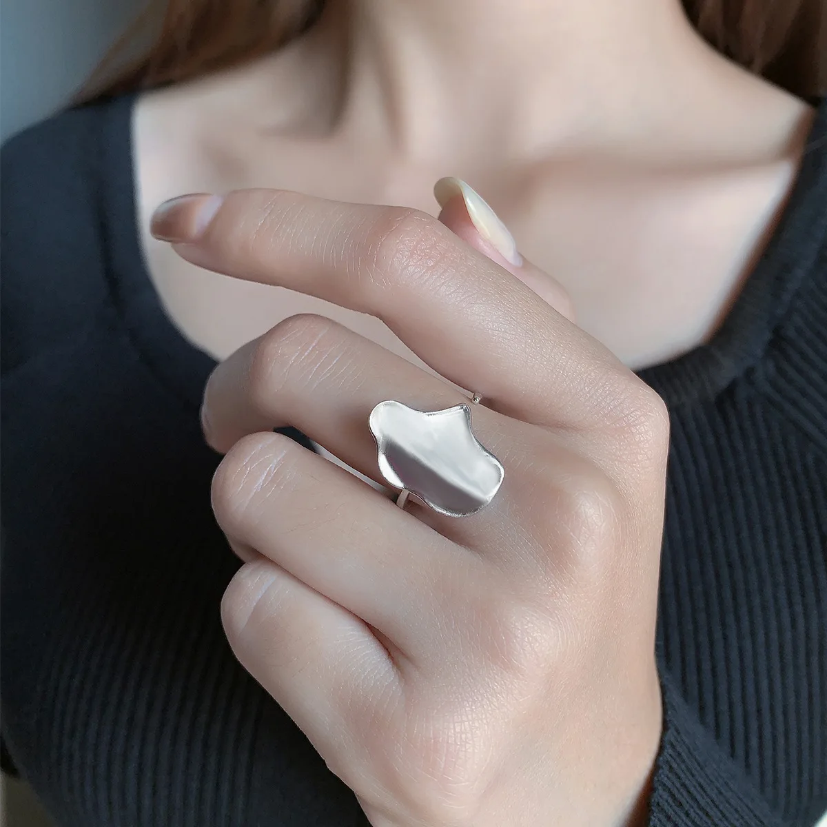 

Minimalist Elegant Fashion S925 Sterling Silver Irregular Ring Vintage Leaf Open Band Unisex