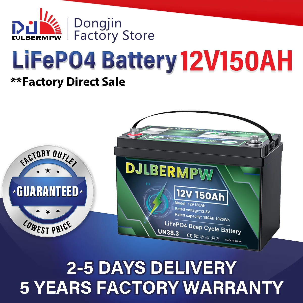 

DJLBERMPW 12V 150Ah LiFePO4 Battery Lithium Iron Phosphate Batteries in 150A BMS for Marine Trolling Motor RV Solar Golf Carts
