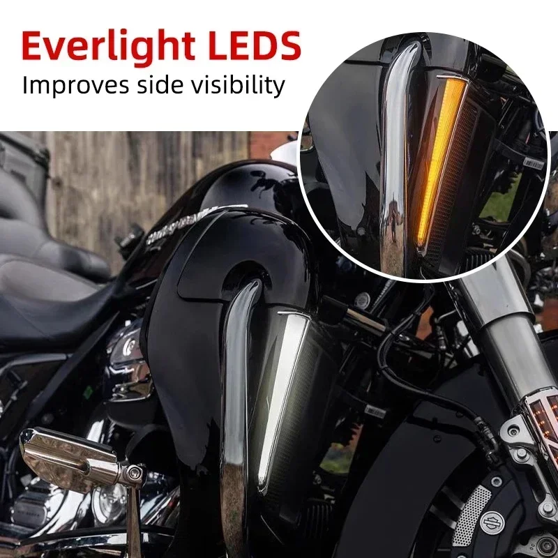 Motorcycle LED Running Lights Lower Vented Leg Fairing Turn Signal Lamp For Harley Touring Road Street Glide Electra FLHR 14-up