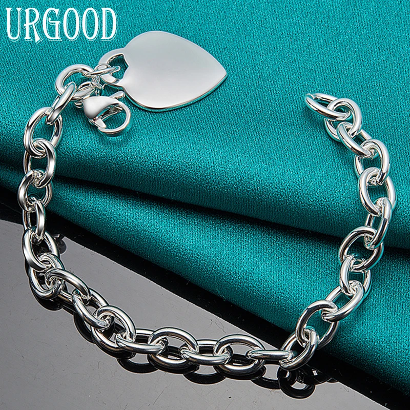 

925 Sterling Silver Smooth Heart Shape Pendant Chain Bracelet For Women Men Party Engagement Wedding Fashion Jewelry