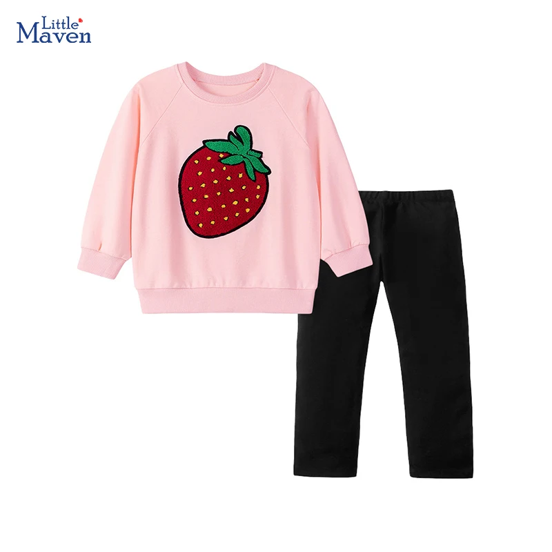 リトルメイブン-2025-春子供服女の赤ちゃんパーカーイチゴセーターシャツ-パンツセット秋の服子供のための