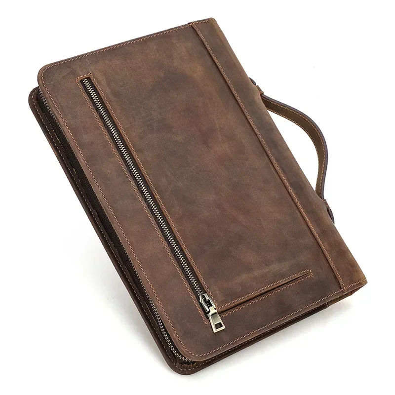 Luxe Retro Lederen Notebook Cover Case Handgemaakte Rits Handheld Lederen Cover Zakelijk Kantoor Schoolbenodigdheden Briefpapier