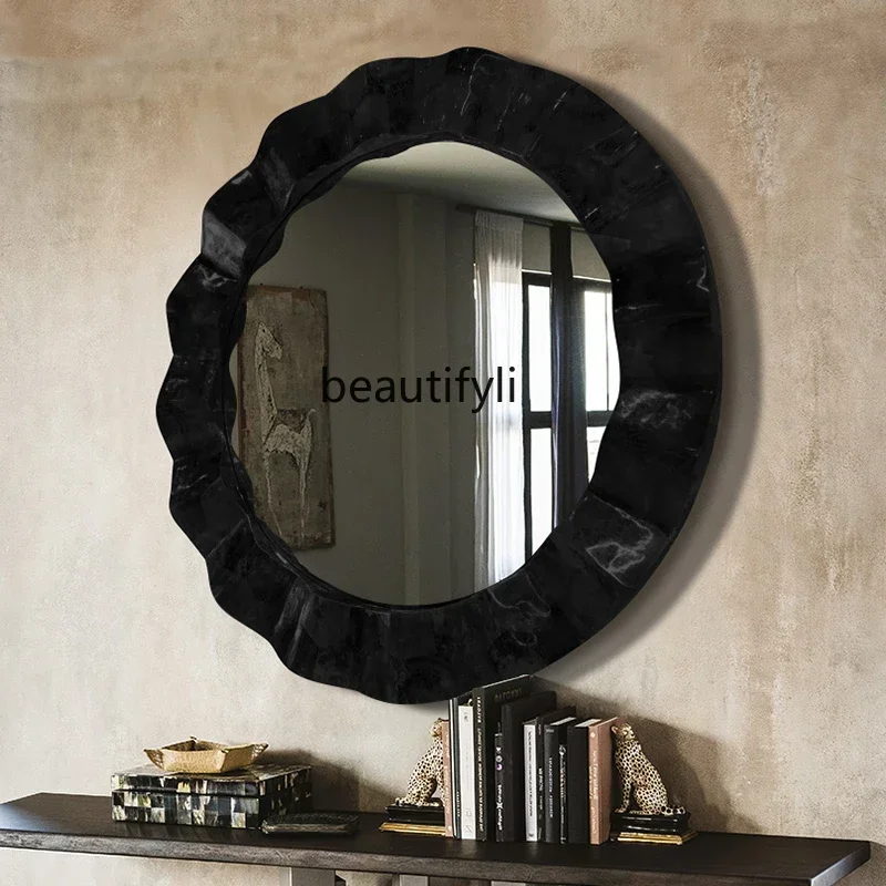 Retro round bathroom mirror, American wall-mounted hotel decoration, French vanity mirror entrance mirror6239