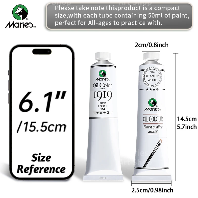 5pcs Marie\'s Oil Paints Set,50ml/1.7fl. oz x 5 Tubes,Professional Rich Pigments Kit,Vibrant Variety of Smooth Colors for Artists