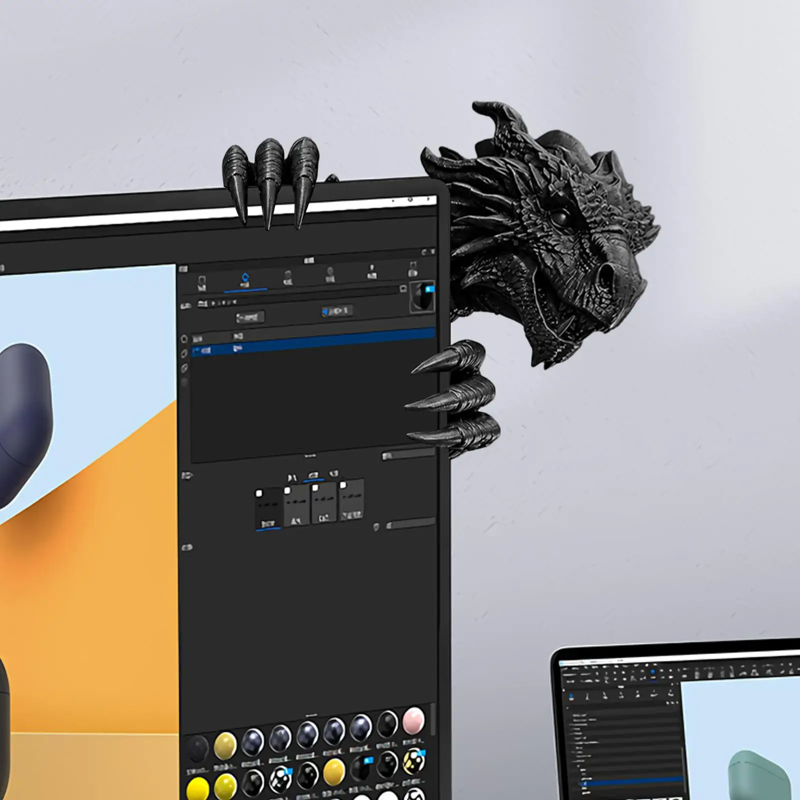 3D Printed Dragon Monitor Buddy Fantasy Figure Topper Ornament Dragon Computer Monitor Decoration for Home Office Dormitory